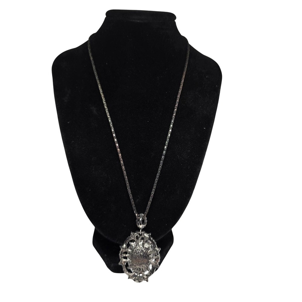 Vintage Red Rhinestone Pendant Necklace Black Tone Chain Statement Gothic Y2K 90 - Picture 3 of 9